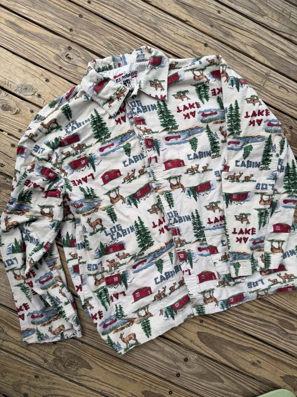 Vintage R.J. Salvage Brand Log Cabin Print Fleece Shirt Jacket Size L